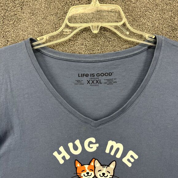 Life Is Good T Shirt XXXL Blue Cats Hug Me I’m Vaccinated Crusher - Picture 3 of 16